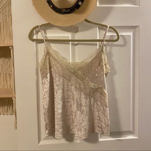 crushed faux velvet camisole with lace
